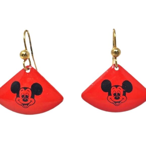 Disney Mickey Mouse Red & Black Triangle Dangle Earrings VTG - Picture 1 of 7